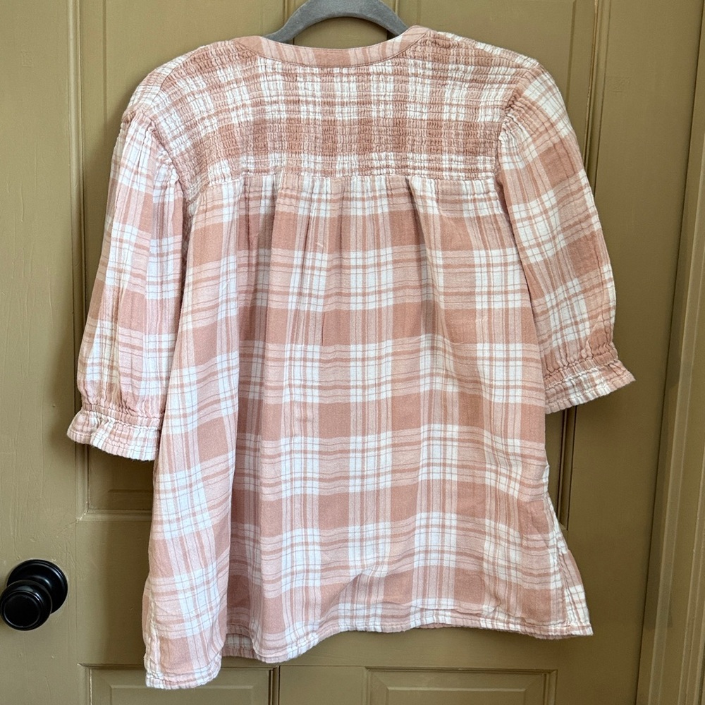Sundance Blush Plaid Women's Blouse. Size L 100% cotton - Picture 5 of 10